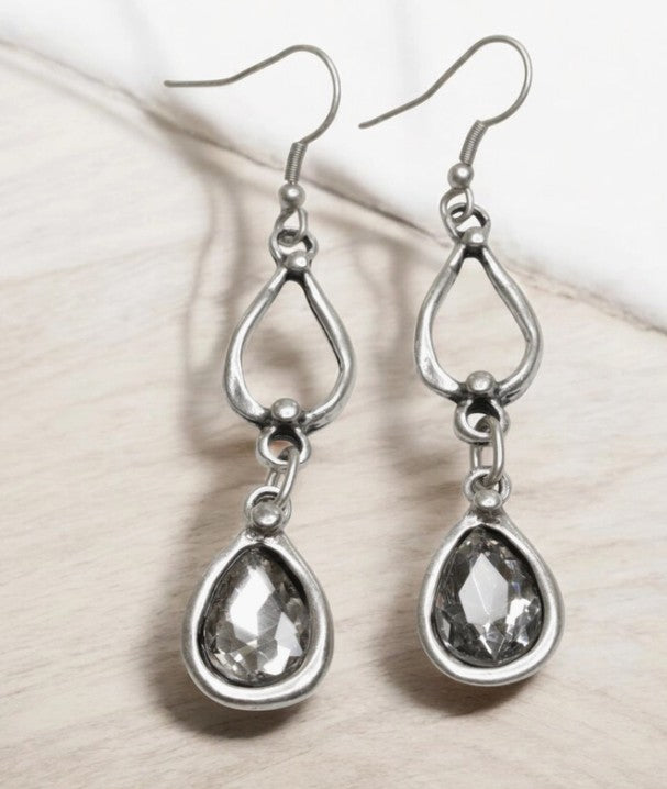 3789 - Silver Teardrop Dangle Earrings-10-Jewelry-Ancient Bazaar-Krista Anne's Boutique, Women's Fashion and Accessories Located in Oklahoma City, OK and Black Mountain, NC