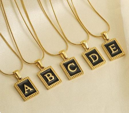 Black Frame Initial Necklace-10-Jewelry-Aslan Rose-Krista Anne's Boutique, Women's Fashion and Accessories Located in Oklahoma City, OK and Black Mountain, NC