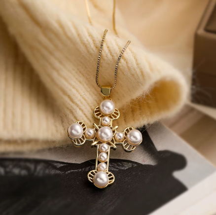 Pearl Cross Pendant Necklace-10-Jewelry-Aslan Rose-Krista Anne's Boutique, Women's Fashion and Accessories Located in Oklahoma City, OK and Black Mountain, NC