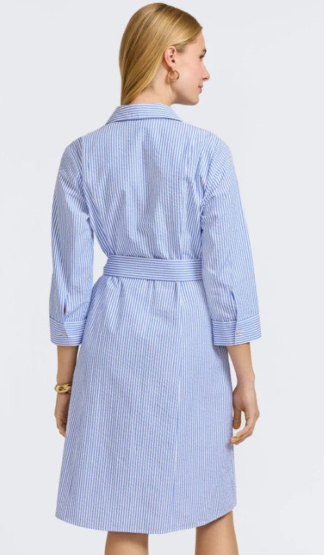 203581 - Fiona Seersucker Thin Stripe 3/4 Sleeve Dress-06-Dresses/Jumpsuits-Foxcroft-Krista Anne's Boutique, Women's Fashion and Accessories Located in Oklahoma City, OK and Black Mountain, NC