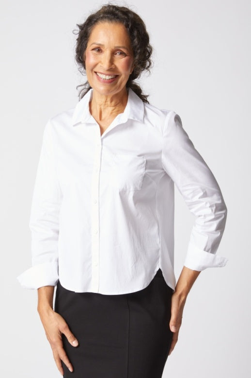 15024 - Perfect Travel Shaped Hem Shirt-02-Tops/Blouses-Habitat-Krista Anne's Boutique, Women's Fashion and Accessories Located in Oklahoma City, OK and Black Mountain, NC