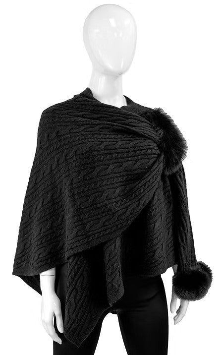 WRIM89 - Cable Knit Pull-Through Wrap w/ Fox Accents-08-Scarves/Wraps-Mitchie's Matchings-Krista Anne's Boutique, Women's Fashion and Accessories Located in Oklahoma City, OK and Black Mountain, NC