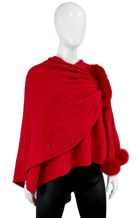 WRIM89 - Cable Knit Pull-Through Wrap w/ Fox Accents-08-Scarves/Wraps-Mitchie's Matchings-Krista Anne's Boutique, Women's Fashion and Accessories Located in Oklahoma City, OK and Black Mountain, NC
