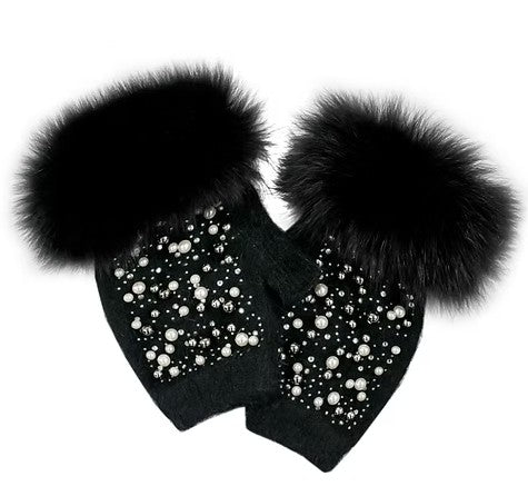 GLKG28 - Pearl Embellished Fingerless Gloves-09-Accessories-Mitchie's Matchings-Krista Anne's Boutique, Women's Fashion and Accessories Located in Oklahoma City, OK and Black Mountain, NC