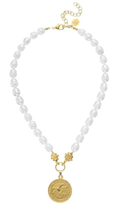 3943W - USA 250 Pearl Necklace-10-Jewelry-Susan Shaw-Krista Anne's Boutique, Women's Fashion and Accessories Located in Oklahoma City, OK and Black Mountain, NC