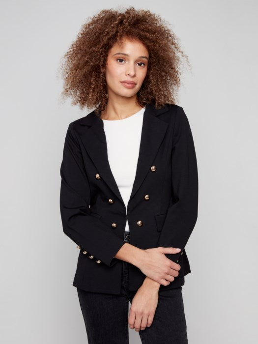C6394-633B - Ponte Tweed Blazer With Gold Buttons-01-Jackets/Blazers-Charlie B.-Krista Anne's Boutique, Women's Fashion and Accessories Located in Oklahoma City, OK and Black Mountain, NC