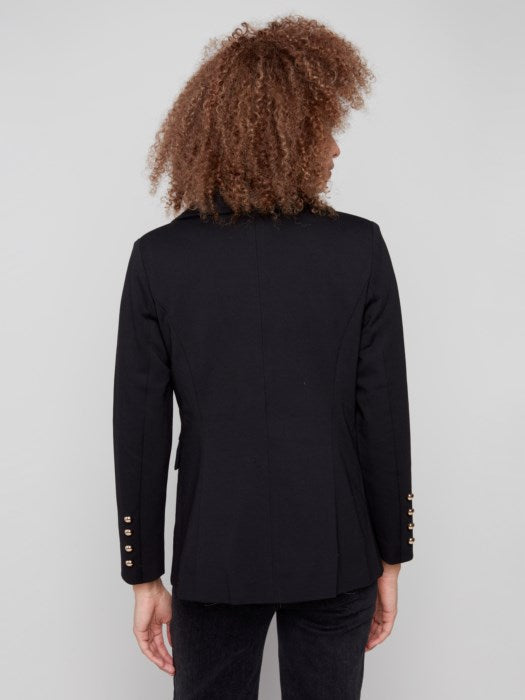 C6394-633B - Ponte Tweed Blazer With Gold Buttons-01-Jackets/Blazers-Charlie B.-Krista Anne's Boutique, Women's Fashion and Accessories Located in Oklahoma City, OK and Black Mountain, NC