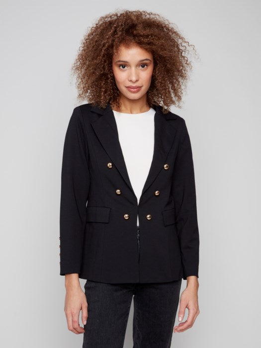 C6394-633B - Ponte Tweed Blazer With Gold Buttons-01-Jackets/Blazers-Charlie B.-Krista Anne's Boutique, Women's Fashion and Accessories Located in Oklahoma City, OK and Black Mountain, NC