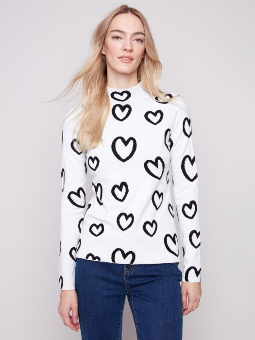 C2681PR-965B - Reversible Heart Print Mock Neck Sweater-05-Sweaters-Charlie B.-Krista Anne's Boutique, Women's Fashion and Accessories Located in Oklahoma City, OK and Black Mountain, NC