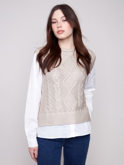C2836-095C - Foiled Crew Neck Fooler Vest-05-Sweaters-Charlie B.-Krista Anne's Boutique, Women's Fashion and Accessories Located in Oklahoma City, OK and Black Mountain, NC