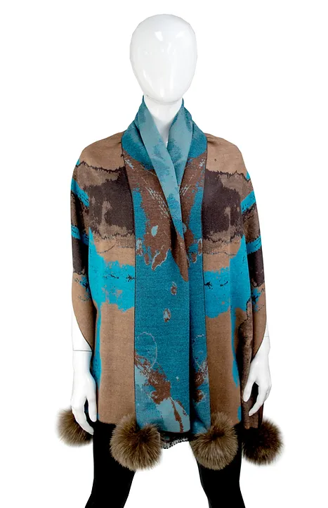 SCCO28 - Woven Watercolor Scarf w/ Fox Poms-08-Scarves/Wraps-Mitchie's Matchings-Krista Anne's Boutique, Women's Fashion and Accessories Located in Oklahoma City, OK and Black Mountain, NC