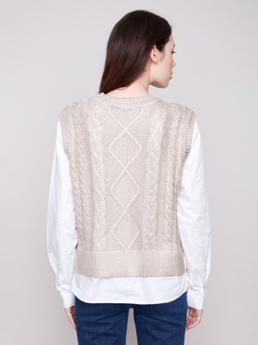 C2836-095C - Foiled Crew Neck Fooler Vest-05-Sweaters-Charlie B.-Krista Anne's Boutique, Women's Fashion and Accessories Located in Oklahoma City, OK and Black Mountain, NC