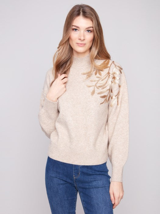 C2856-018C - Long Sleeves Mock Neck Sweater With Sequins Detail-05-Sweaters-Charlie B.-Krista Anne's Boutique, Women's Fashion and Accessories Located in Oklahoma City, OK and Black Mountain, NC