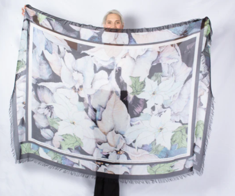 D-600 - "Poinsettias of Poise, Pure as Snow" Silk Blend Scarf-08-Scarves/Wraps-Love's Pure Light-Krista Anne's Boutique, Women's Fashion and Accessories Located in Oklahoma City, OK and Black Mountain, NC