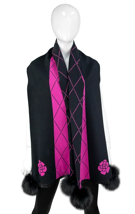 SCOC08 - Narrow Diamond Print Scarf w/ Fox Poms-08-Scarves/Wraps-Mitchie's Matchings-Krista Anne's Boutique, Women's Fashion and Accessories Located in Oklahoma City, OK and Black Mountain, NC