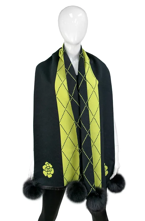 SCOC08 - Narrow Diamond Print Scarf w/ Fox Poms-08-Scarves/Wraps-Mitchie's Matchings-Krista Anne's Boutique, Women's Fashion and Accessories Located in Oklahoma City, OK and Black Mountain, NC