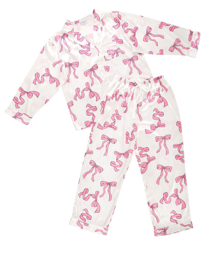 R0742 - Pink Bows 2-Piece Sleep Set-12-Gifts-Bella Apparel-Krista Anne's Boutique, Women's Fashion and Accessories Located in Oklahoma City, OK and Black Mountain, NC