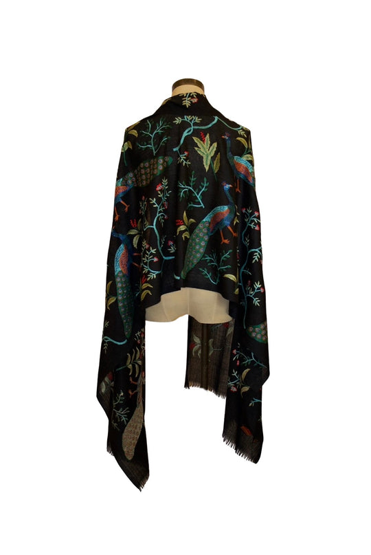 21132 - Peacock Embroidered Scarf-08-Scarves/Wraps-ANU-Krista Anne's Boutique, Women's Fashion and Accessories Located in Oklahoma City, OK and Black Mountain, NC