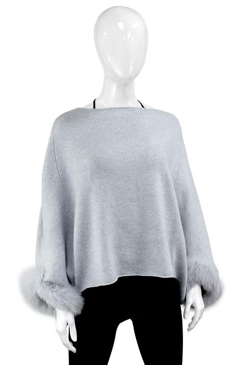 POIM70 - Knit Poncho w/ Lurex & Fox Fur Trim-08-Scarves/Wraps-Mitchie's Matchings-Krista Anne's Boutique, Women's Fashion and Accessories Located in Oklahoma City, OK and Black Mountain, NC
