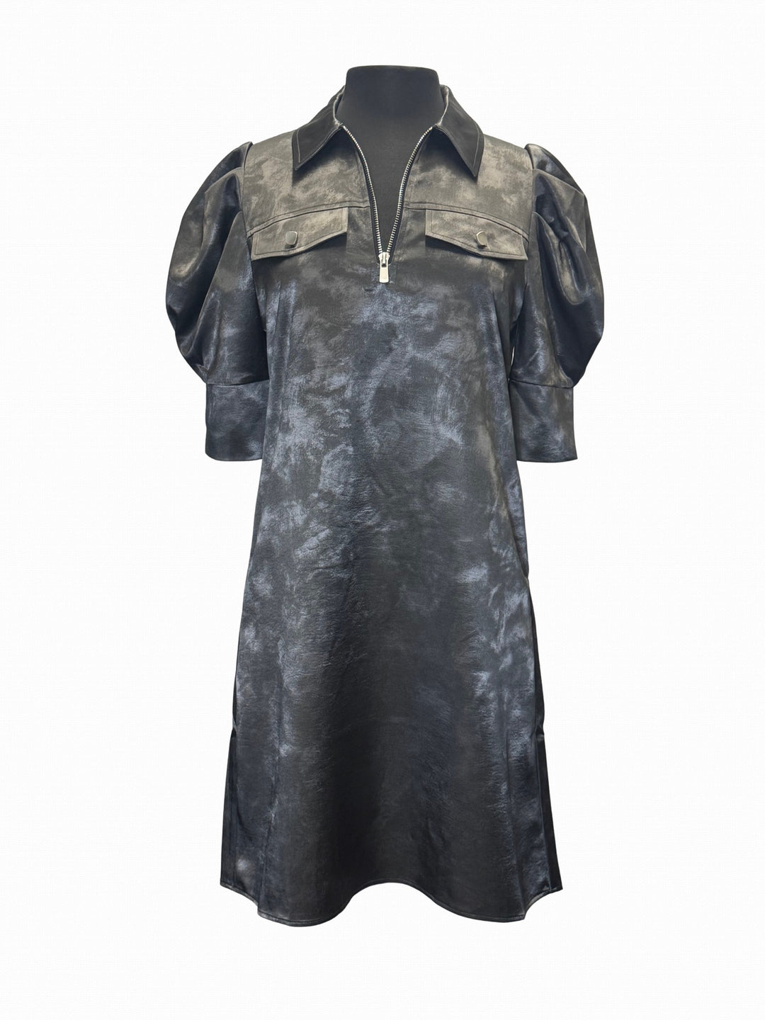 Crema-2 - Elbow Puff-Sleeve Quarter-Zip Dress-06-Dresses/Jumpsuits-Lior-Krista Anne's Boutique, Women's Fashion and Accessories Located in Oklahoma City, OK and Black Mountain, NC