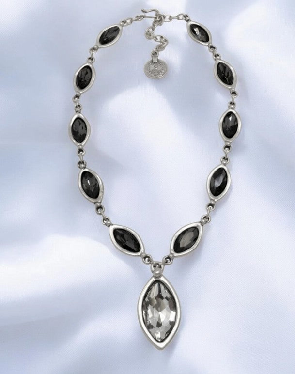 1596 - Silver-Plated Marquise Crystal Statement Necklace-10-Jewelry-Ancient Bazaar-Krista Anne's Boutique, Women's Fashion and Accessories Located in Oklahoma City, OK and Black Mountain, NC