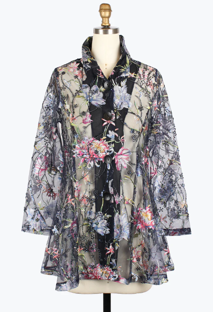 2417 - Floral Embroidery Flare Jacket-01-Jackets/Blazers-Damee-Krista Anne's Boutique, Women's Fashion and Accessories Located in Oklahoma City, OK and Black Mountain, NC