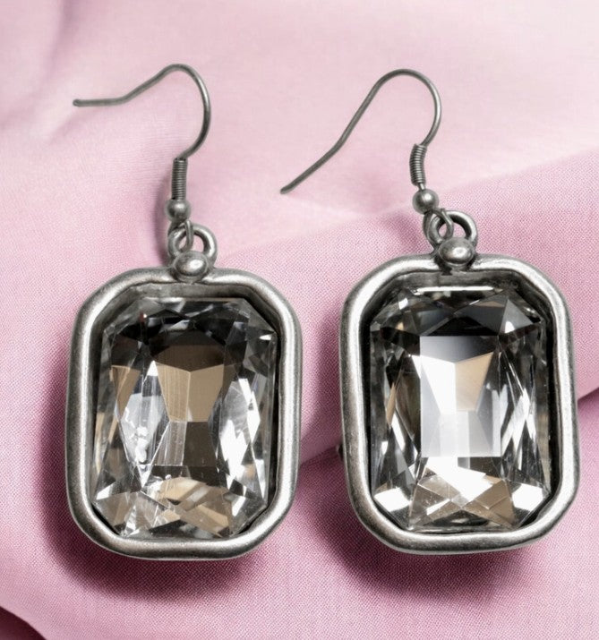 3757 - Rectangle Crystal Drop Earrings-10-Jewelry-Ancient Bazaar-Krista Anne's Boutique, Women's Fashion and Accessories Located in Oklahoma City, OK and Black Mountain, NC