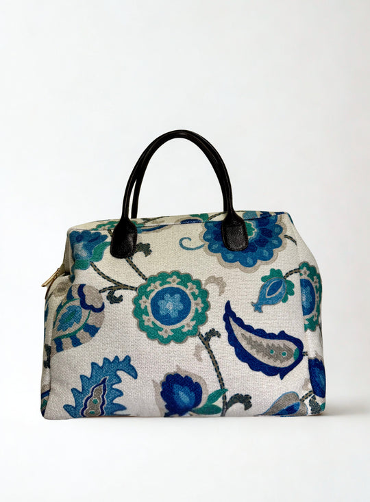 BG:100 - Tapestry Leather Carpetbag-09-Accessories-Vintage Decor Inc.-Krista Anne's Boutique, Women's Fashion and Accessories Located in Oklahoma City, OK and Black Mountain, NC