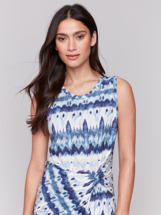 C3206-251B - Sleeveless Cotton Dress with Faux Knot Detail-06-Dresses/Jumpsuits-Charlie B.-Krista Anne's Boutique, Women's Fashion and Accessories Located in Oklahoma City, OK and Black Mountain, NC
