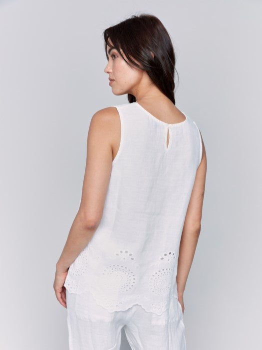 C4510E-844C - Sleeveless Linen Top with Eyelet Embroidery-03-Tees/Tanks-Charlie B.-Krista Anne's Boutique, Women's Fashion and Accessories Located in Oklahoma City, OK and Black Mountain, NC