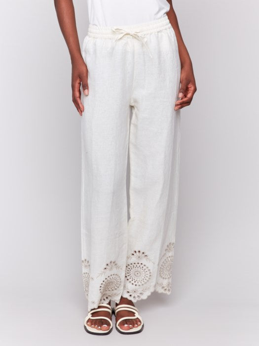 C5599-844C - Pull-On Linen Pants with Eyelet Embroidery-04-Bottoms-Charlie B.-Krista Anne's Boutique, Women's Fashion and Accessories Located in Oklahoma City, OK and Black Mountain, NC