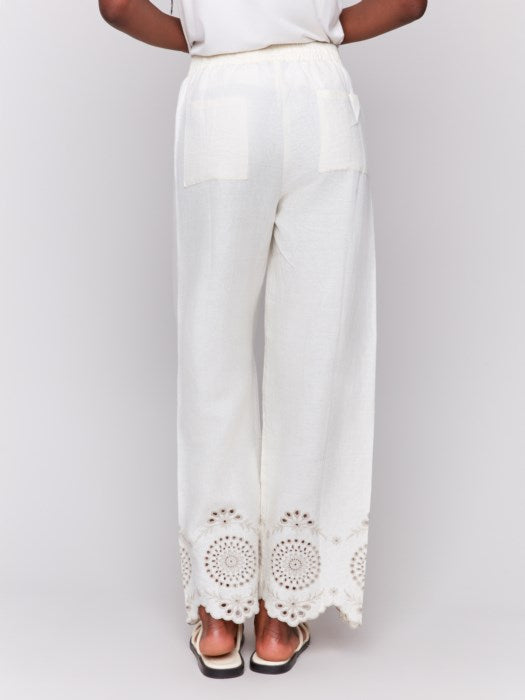 C5599-844C - Pull-On Linen Pants with Eyelet Embroidery-04-Bottoms-Charlie B.-Krista Anne's Boutique, Women's Fashion and Accessories Located in Oklahoma City, OK and Black Mountain, NC