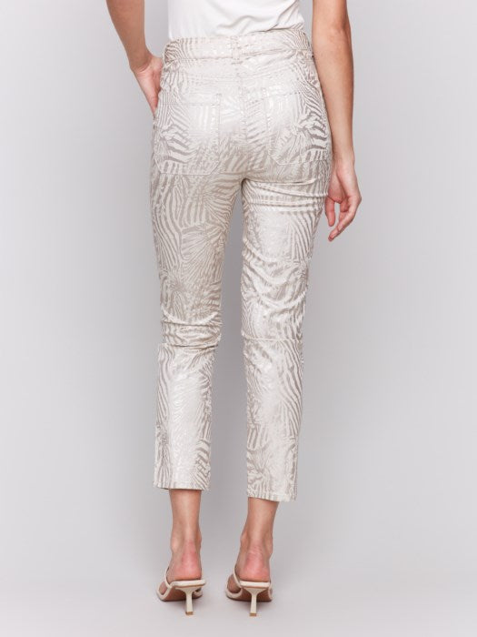 C5635-242C - Metallic Print Slim Fit Twill Pants-04-Bottoms-Charlie B.-Krista Anne's Boutique, Women's Fashion and Accessories Located in Oklahoma City, OK and Black Mountain, NC
