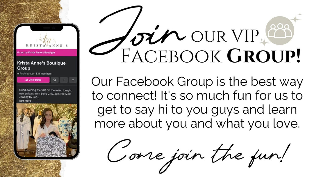 Join Our VIP Facebook Group | Krista Anne's Boutique | Oklahoma City and Black Mountain, NC