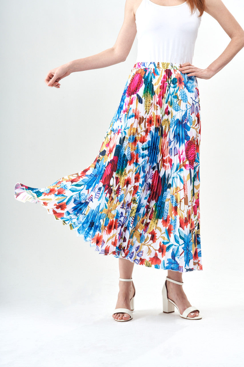 BCS5722BA - Floral Pleated Skirt-04-Bottoms-Insight-Krista Anne's Boutique, Women's Fashion and Accessories Located in Oklahoma City, OK and Black Mountain, NC
