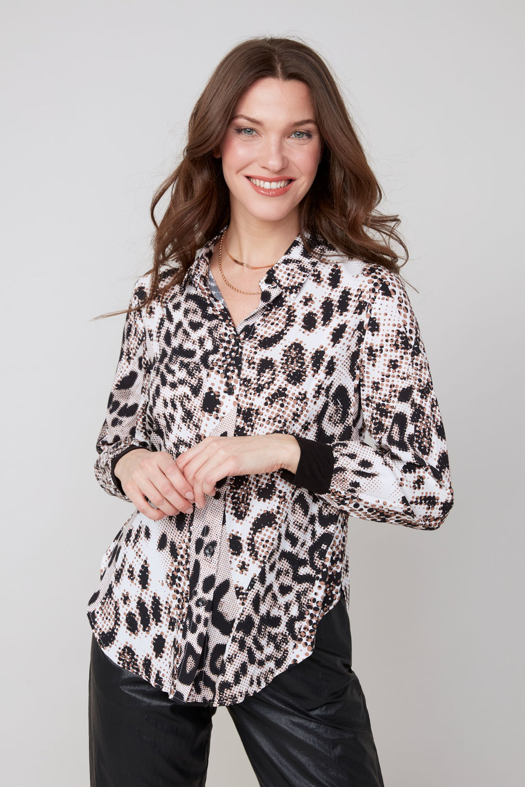 R5206 - Allover Animal Print Blouse-02-Tops/Blouses-Renuar-Krista Anne's Boutique, Women's Fashion and Accessories Located in Oklahoma City, OK and Black Mountain, NC