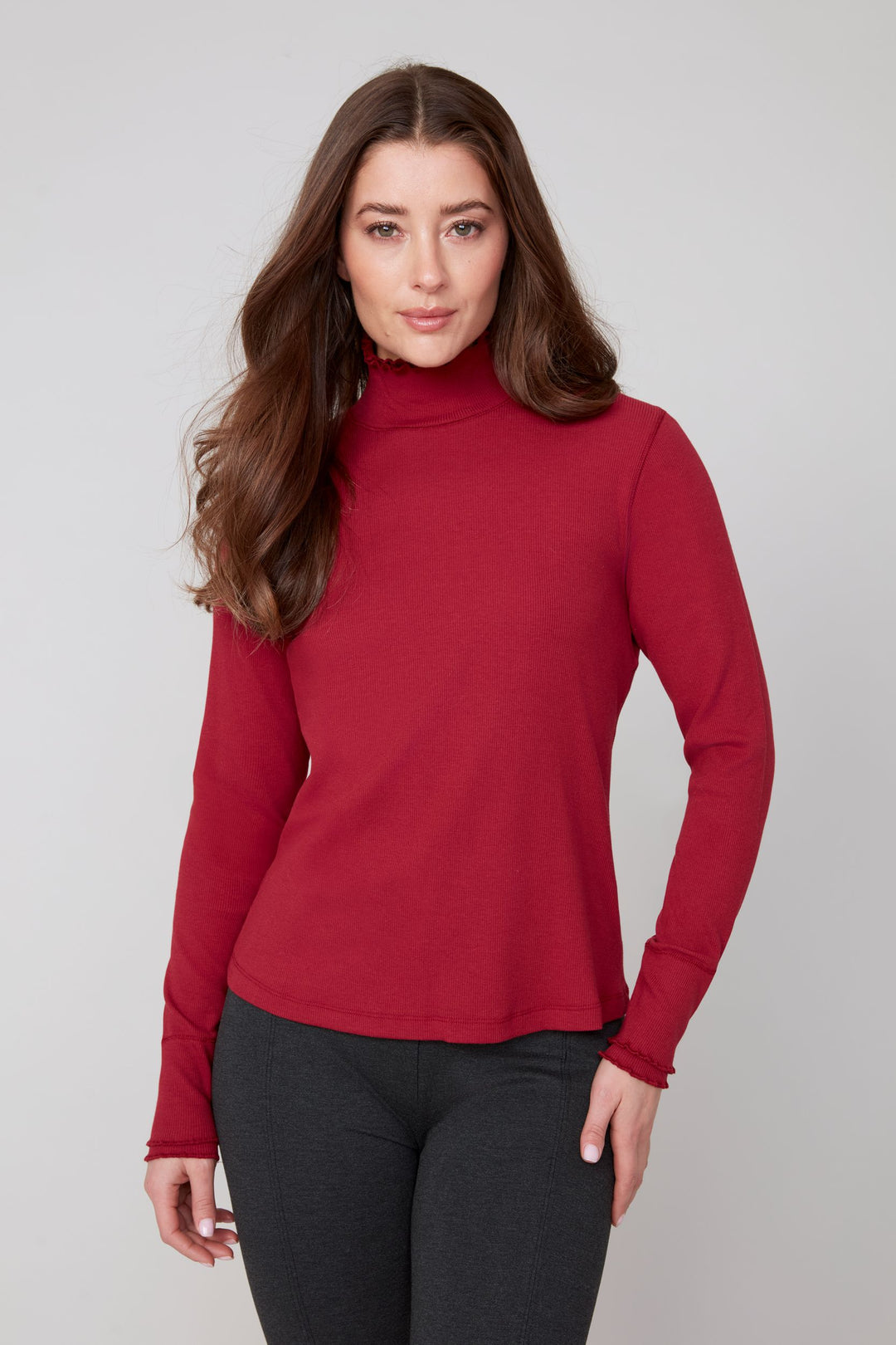 R7779 - Double Layer Ruffle Mock Neck Top-02-Tops/Blouses-Renuar-Krista Anne's Boutique, Women's Fashion and Accessories Located in Oklahoma City, OK and Black Mountain, NC