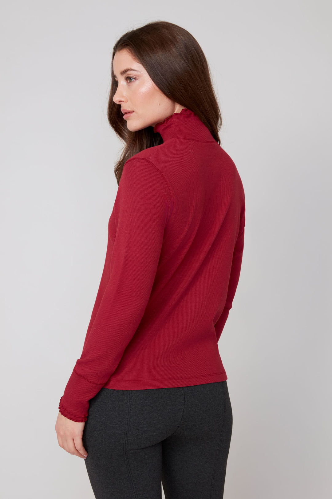 R7779 - Double Layer Ruffle Mock Neck Top-02-Tops/Blouses-Renuar-Krista Anne's Boutique, Women's Fashion and Accessories Located in Oklahoma City, OK and Black Mountain, NC