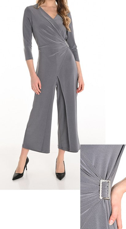 253301 - Silver Accent Crossover Jumpsuit-06-Dresses/Jumpsuits-Frank Lyman-Krista Anne's Boutique, Women's Fashion and Accessories Located in Oklahoma City, OK and Black Mountain, NC