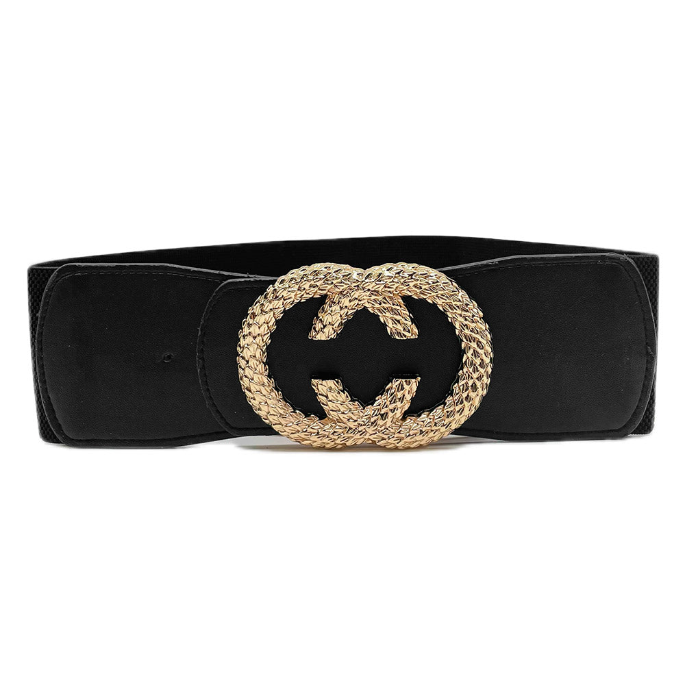 WB0257 - Textured Metal Double Open Circle Link Elastic Belt-09-Accessories-Wona Trading, Inc.-Krista Anne's Boutique, Women's Fashion and Accessories Located in Oklahoma City, OK and Black Mountain, NC