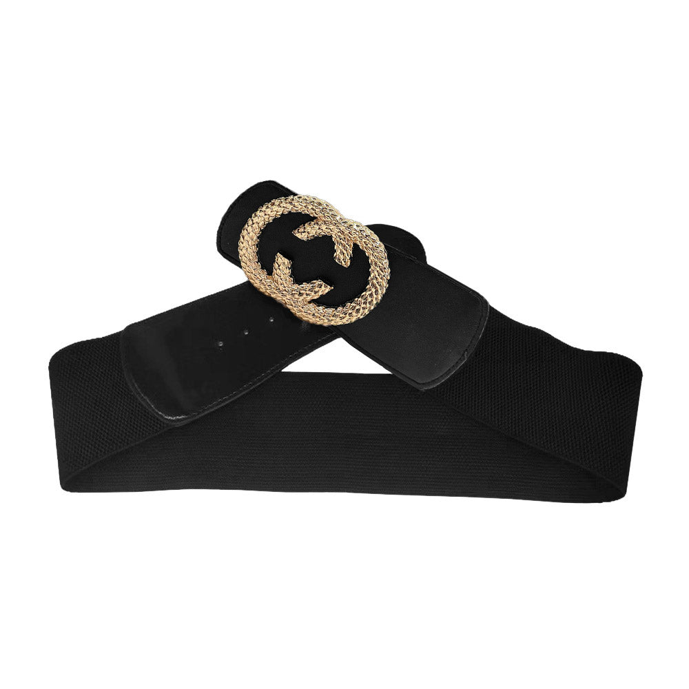 WB0257 - Textured Metal Double Open Circle Link Elastic Belt-09-Accessories-Wona Trading, Inc.-Krista Anne's Boutique, Women's Fashion and Accessories Located in Oklahoma City, OK and Black Mountain, NC