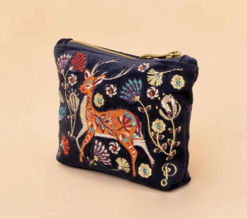 VMP16 - Folk Art Deer Velvet Embroidered Mini Pouch-12-Gifts-Powder-Krista Anne's Boutique, Women's Fashion and Accessories Located in Oklahoma City, OK