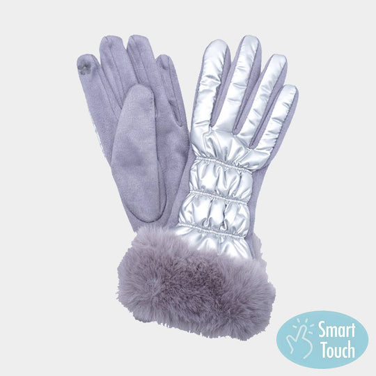 GL0024 - Faux Fur Cuff Puffer Smart Touch Gloves-09-Accessories-Wona Trading, Inc.-Krista Anne's Boutique, Women's Fashion and Accessories Located in Oklahoma City, OK and Black Mountain, NC