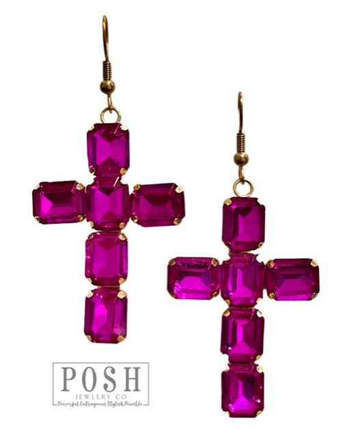 9PE408 - Rhinestone cross earring-10-Jewelry-Pink Panache Brands-Krista Anne's Boutique, Women's Fashion and Accessories Located in Oklahoma City, OK and Black Mountain, NC