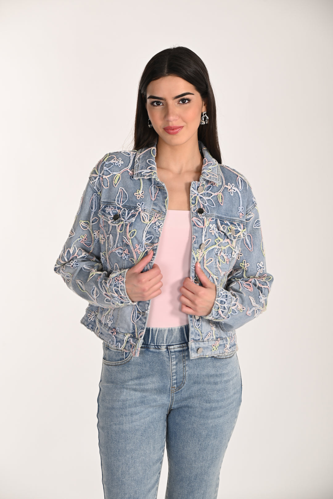 266591 - Rainbow Embroidery Denim Jacket-01-Jackets/Blazers-Frank Lyman-Krista Anne's Boutique, Women's Fashion and Accessories Located in Oklahoma City, OK and Black Mountain, NC