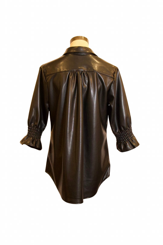 628524 - Vegan Leather Blouse-02-Tops/Blouses-Boho Chic-Krista Anne's Boutique, Women's Fashion and Accessories Located in Oklahoma City, OK and Black Mountain, NC