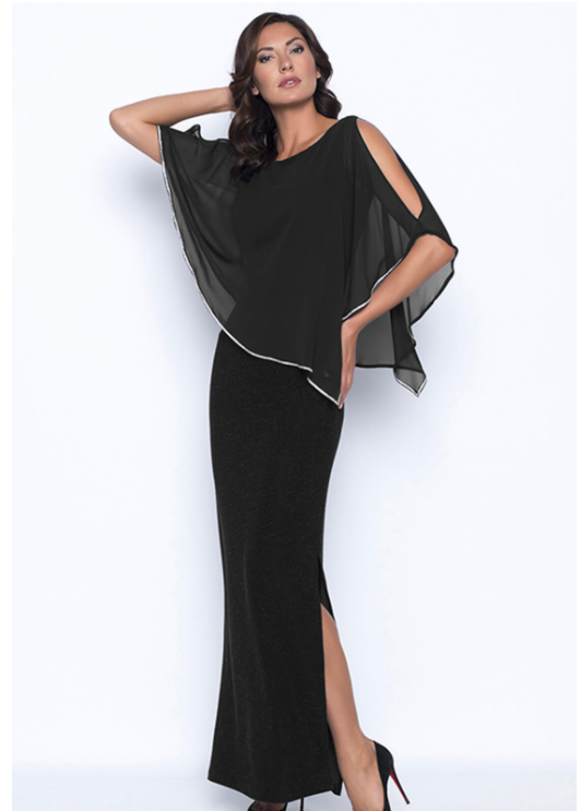 Long Layered Dress with Crystal Detailing - 179257