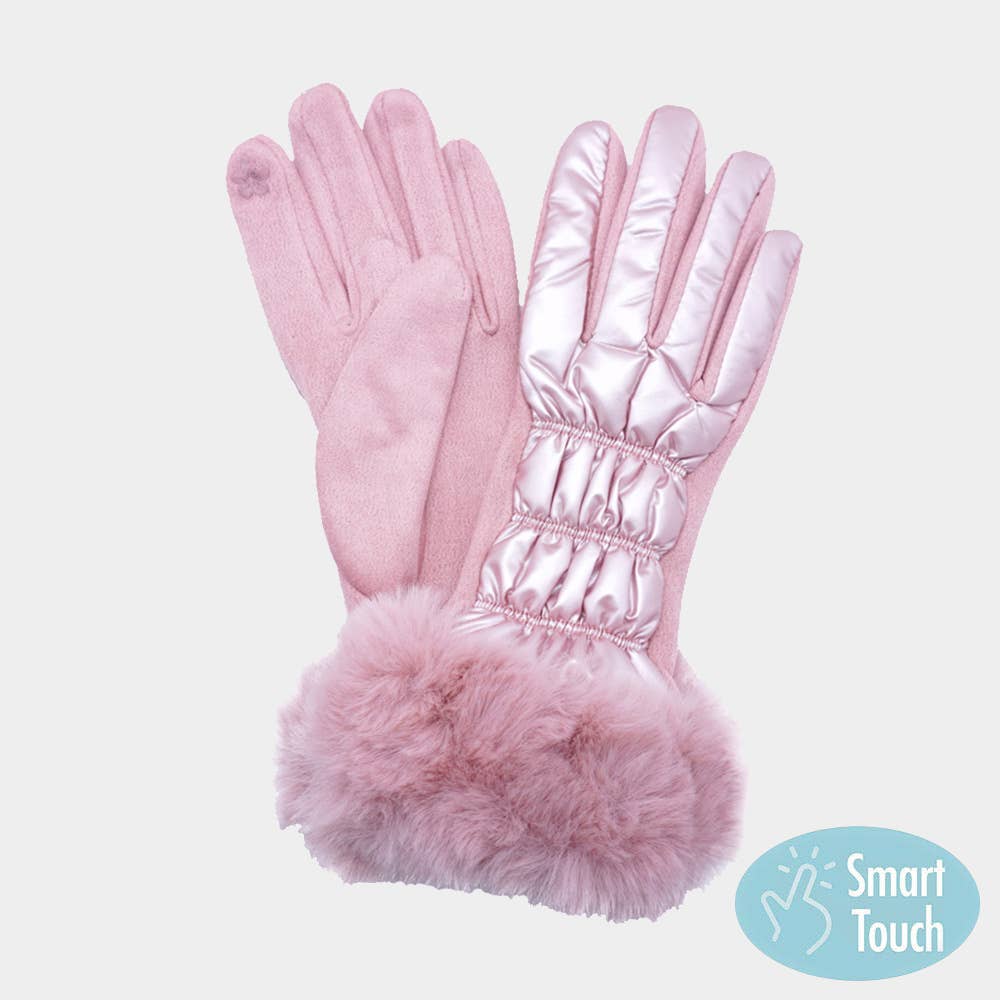 GL0024 - Faux Fur Cuff Puffer Smart Touch Gloves-09-Accessories-Wona Trading, Inc.-Krista Anne's Boutique, Women's Fashion and Accessories Located in Oklahoma City, OK and Black Mountain, NC