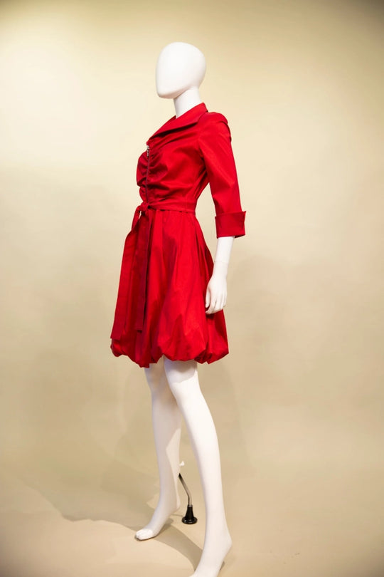 F23033 - Ruche Front Bubble Coat Dress-06-Dresses/Jumpsuits-Samuel Dong-Krista Anne's Boutique, Women's Fashion and Accessories Located in Oklahoma City, OK and Black Mountain, NC