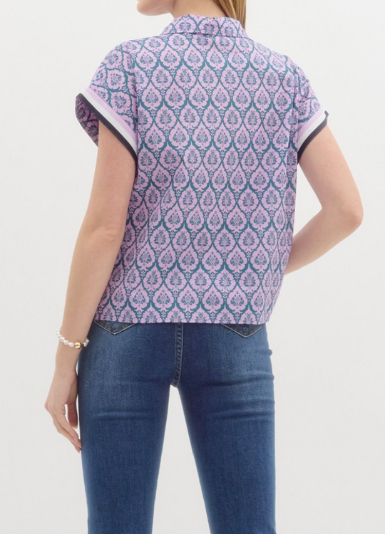 T26229 - Damask Print Half Zip Top-03-Tees/Tanks-Entro-Krista Anne's Boutique, Women's Fashion and Accessories Located in Oklahoma City, OK and Black Mountain, NC